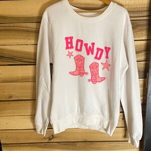 Pacific & Co. White 'Howdy' western Graphic Sweatshirt with Pink Print large